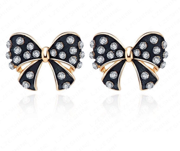 Black and white bow earrings