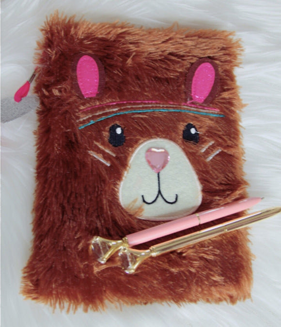 Brown fuzzy teddy bear notebook