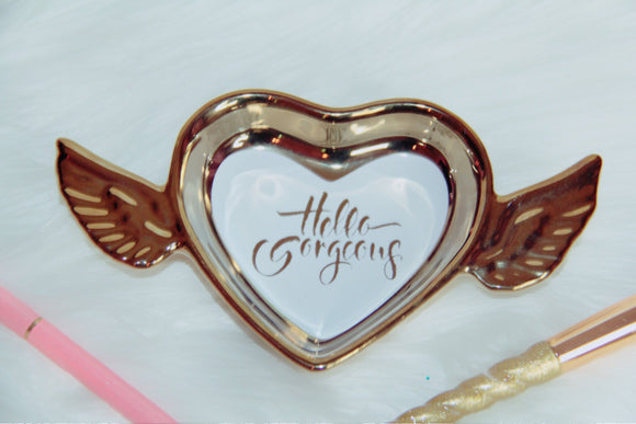 Hello gorgeous heart with wings trinket tray