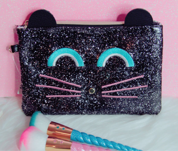 Kitty makeup bag with sparkles