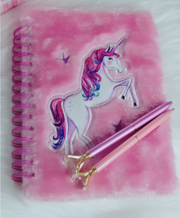 Unicorn fuzzy pink notebook