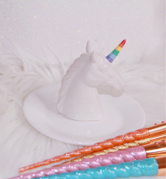 Unicorn trinket dish with rainbow horn