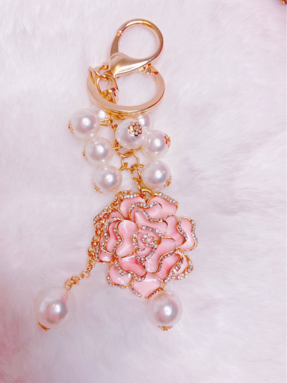 Pearl Rose bag charm keychain