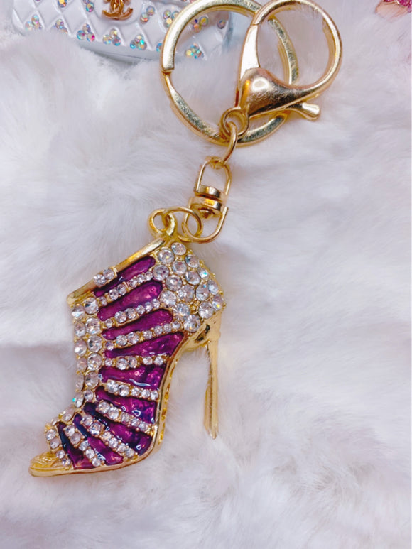 Purple crystal heel bag charm