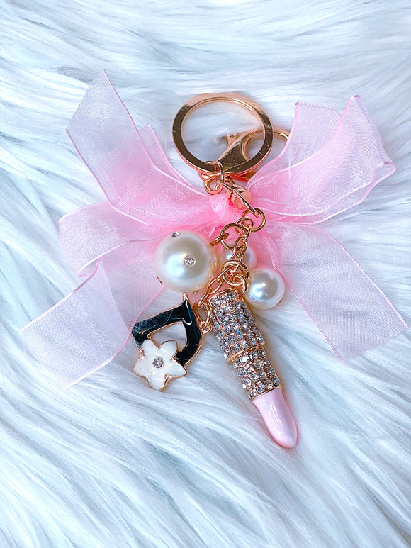 Pink bow sparkle bag charm