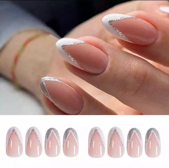 Silver Sparkle medium size nails
